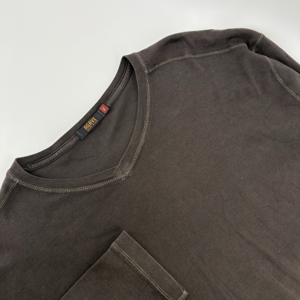 Agave Shirt Mens X-Large V Neck Long Sleeve Cotton Blend Made USA Brown‎